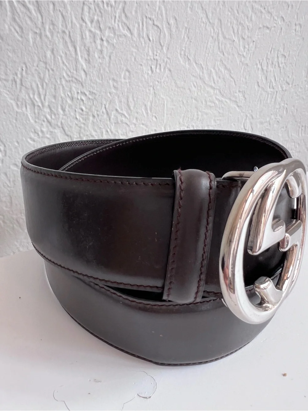 Brown Leather Belt Silver Buckle Size 80/32 Vintage Made in Italy